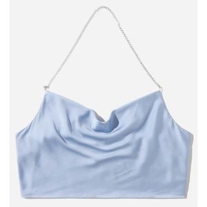 Cropped silky top with chain straps & stretchy ruched elastic back / Women's XL